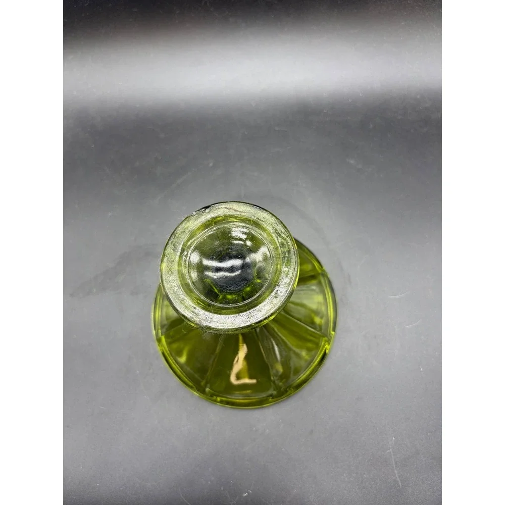Vintage Olive‎ Green Glass Compote Pedestal Candy Dish Paneled Mid Century Retro